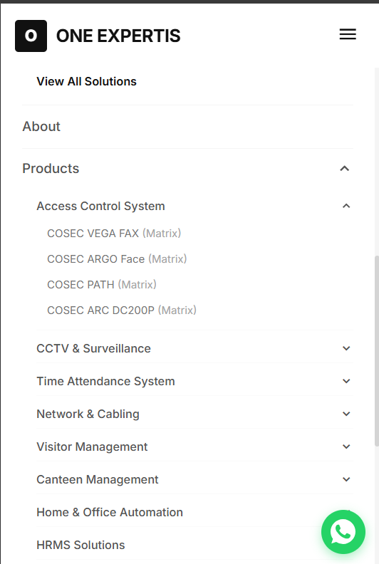 Onexpertis — mobile nav expanded