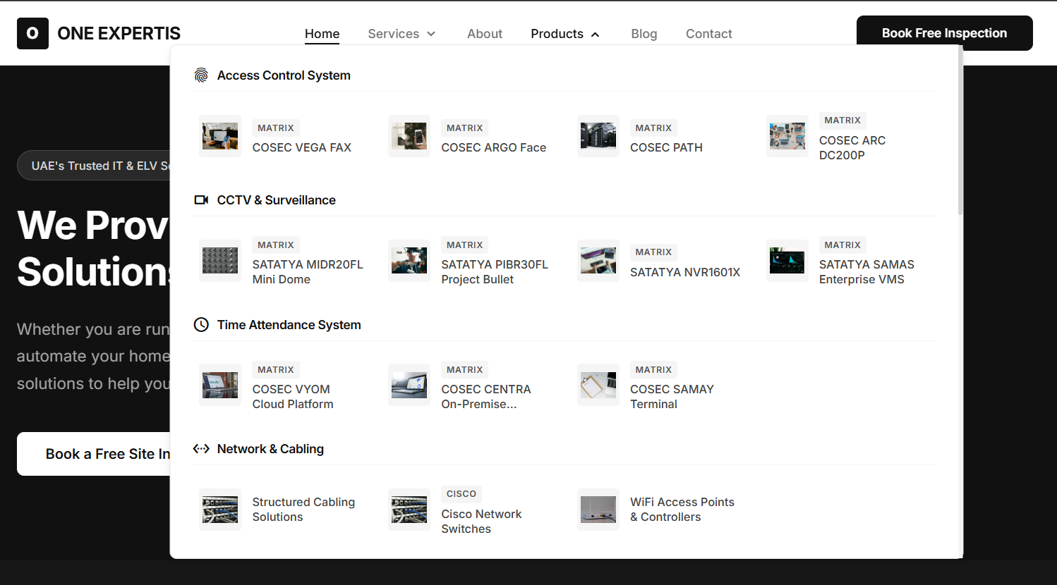 Onexpertis — product mega menu